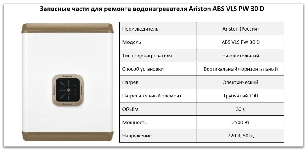 Купить запчасти Ariston ABS VLS PW 30 D в Озёрске
