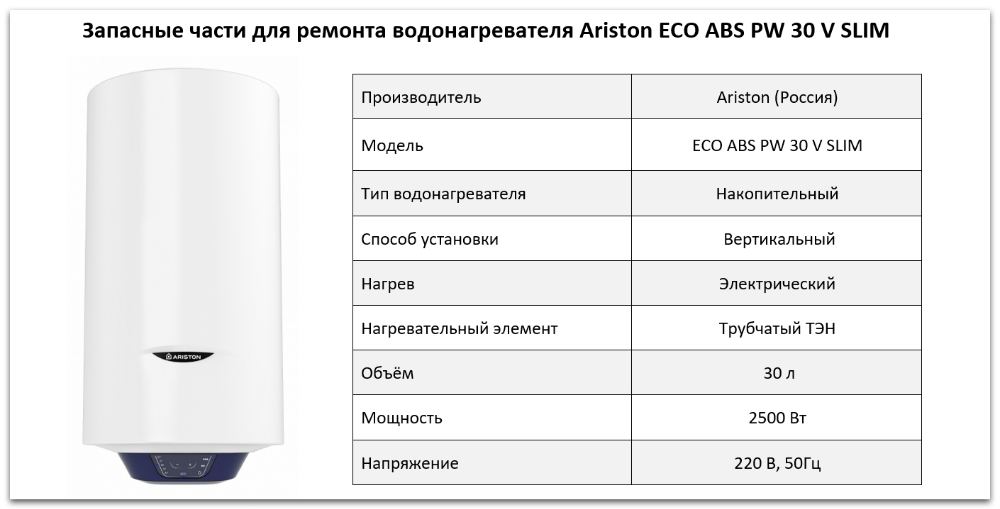 Купить запчасти Ariston ECO ABS PW 30 V SLIM в Озёрске